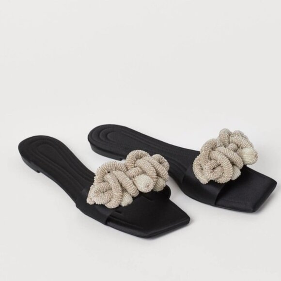 H&M Conscious Satin Beaded Slides Sandals 7
